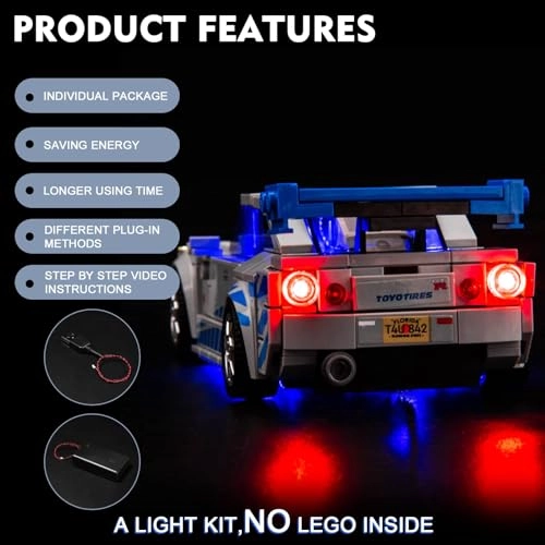 LED Light Kit for LEGO Nissan Skyline GT-R (R34) - Acrylonitrile Butadiene Styrene (ABS) Speed Champions Fast & Furious