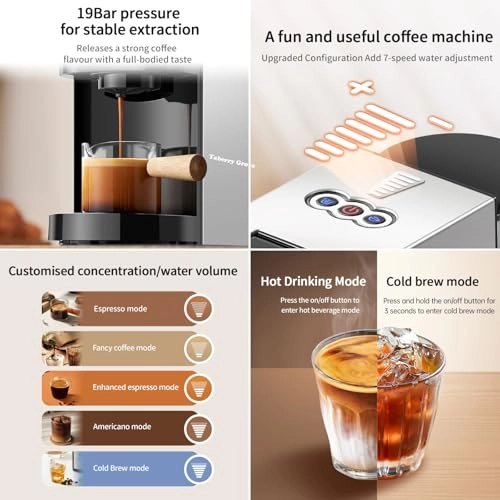 4in1 Espresso Machine - Compatible with Nespresso pods 19Bar