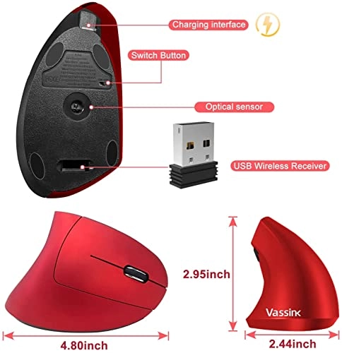 Ergonomic Vertical Wireless Optical Mouse - USB