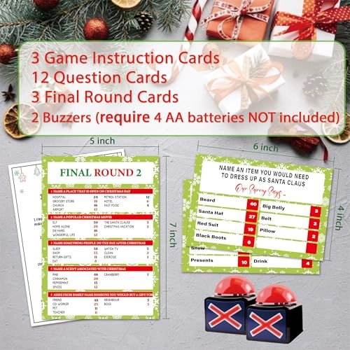 Christmas Family Feud Game - 18 cards and two buzzers 15 years and up