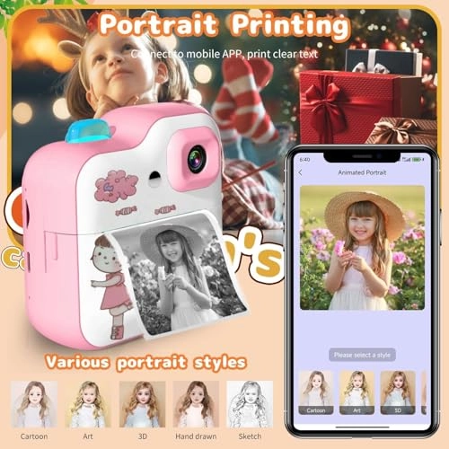Kids Rechargeable Camera Instant Print - 1080P 2.4" LCD 32GB