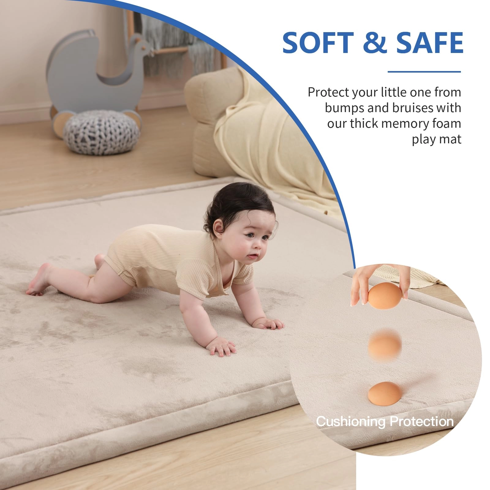 Baby Activity Play Mat - 79"x118" 1.3" Thick Cream