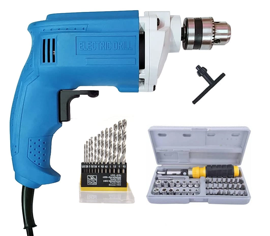 ISC Mass Pro Drill Machine - 350W + TBar Socket Set + HSS Drill Set - 13Pc + Masonary Drill Set - 5Pc + Plier Combo - 8 Plier + Pistol Grip Drill + Power Hand Tool Kit - 41 Tools
