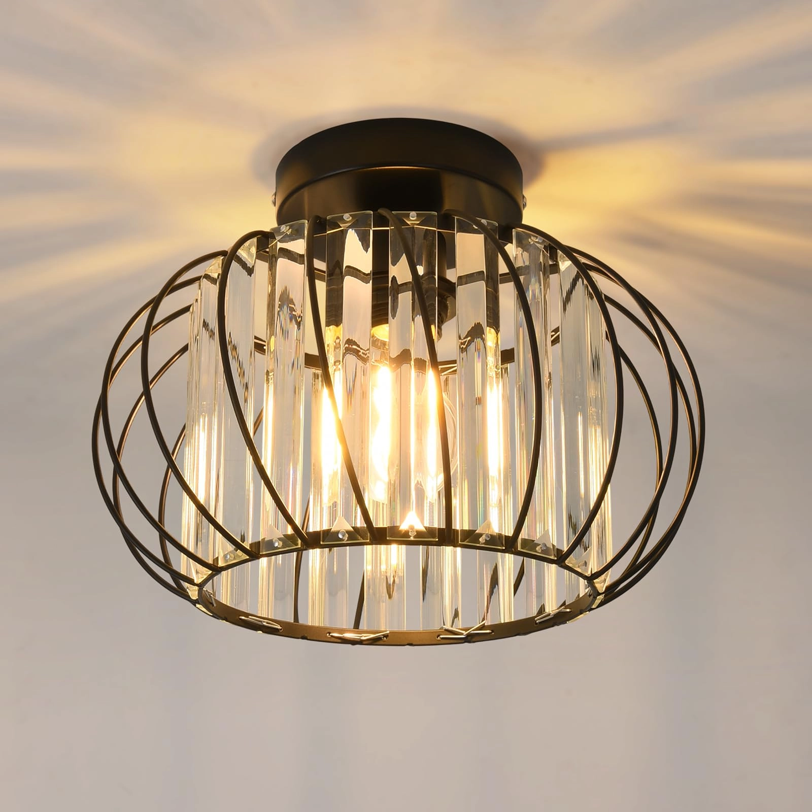 Crystal Ceiling Lamp - E27 Black 26.5 cm