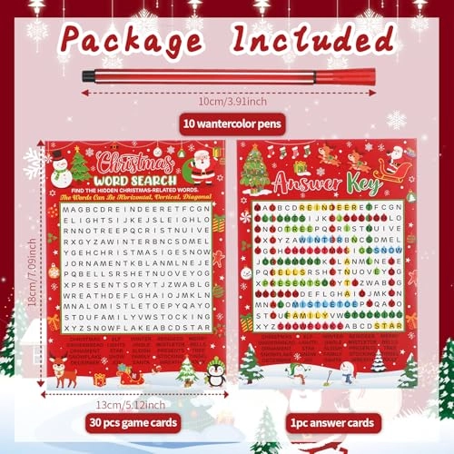 Christmas Word Search Game Card Set - English 12 years and up 41 Pcs