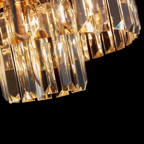 Crystal Chandelier - D30 x H24 cm E14 Socket 3 Bulbs Gold Finish