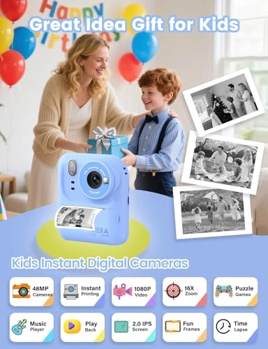 Kids Print Camera - Instant Printing 1080P Videos Red Bundle