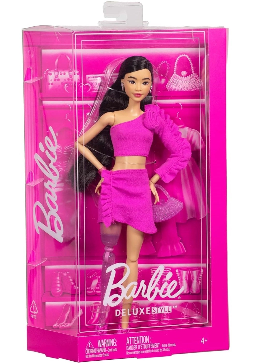 Barbie Deluxe Style Doll - Glittery Prosthetic Leg Black Hair Pink Top And Skirt Set Ages 4+