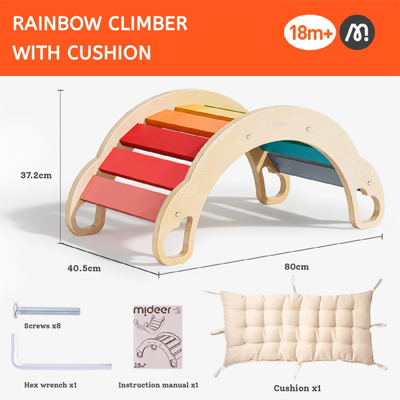 Rainbow Wooden Climber - 4-in-1 With Cushion