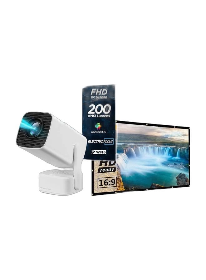 Wownect FLIP Mini Projector 104AN 200 ANSI Lumens + UNV-WO-SCR-03 100 Inch