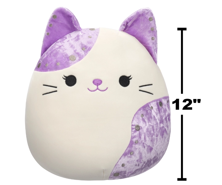 White Velvet Cat - Purple Ears 12 Inch