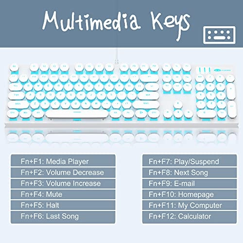 Typewriter Style Mechanical Gaming Keyboard - black(round keycaps) Wired/Wireless