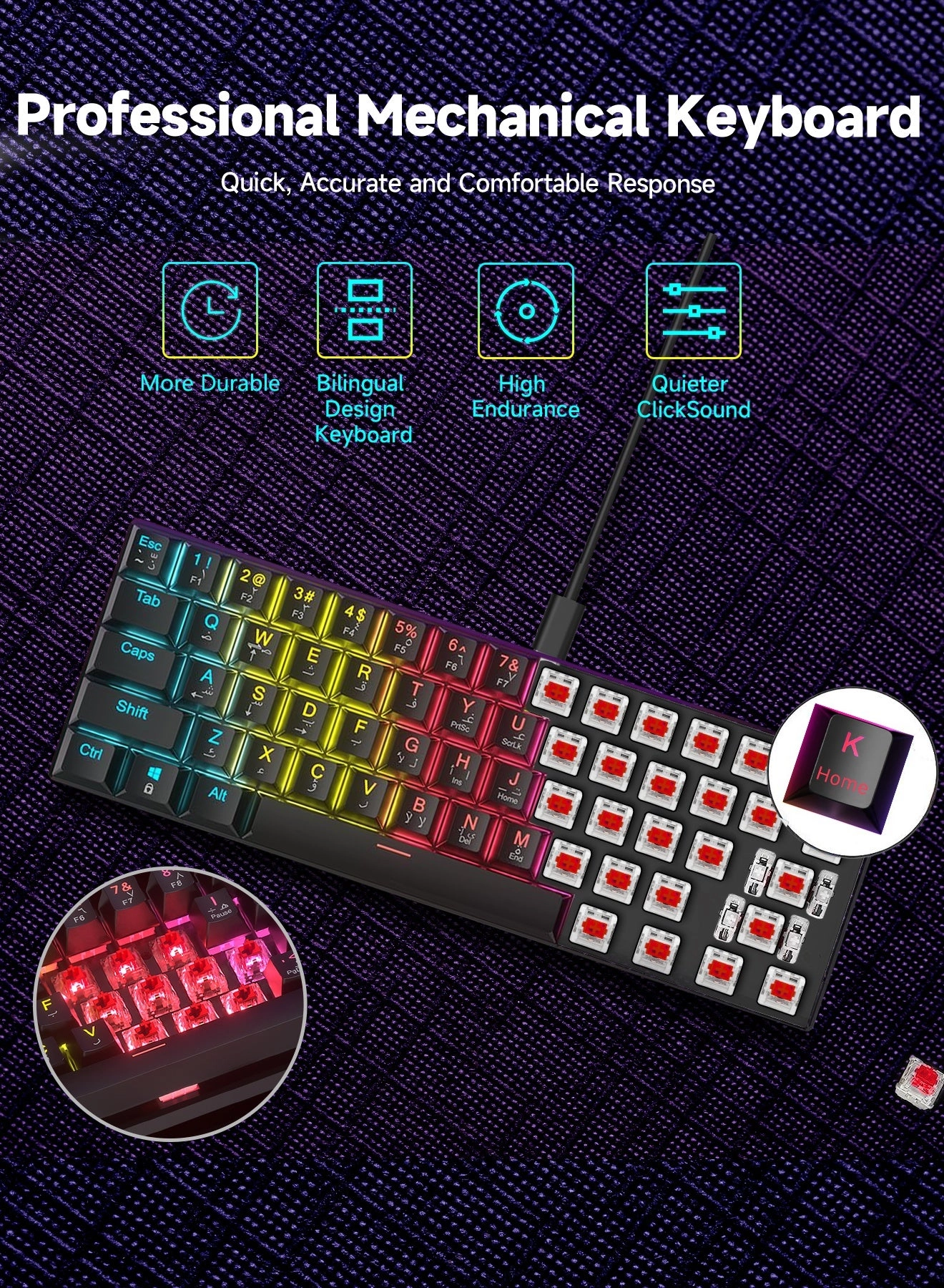 60% Gaming Keyboard + Honeycomb Optical Mouse