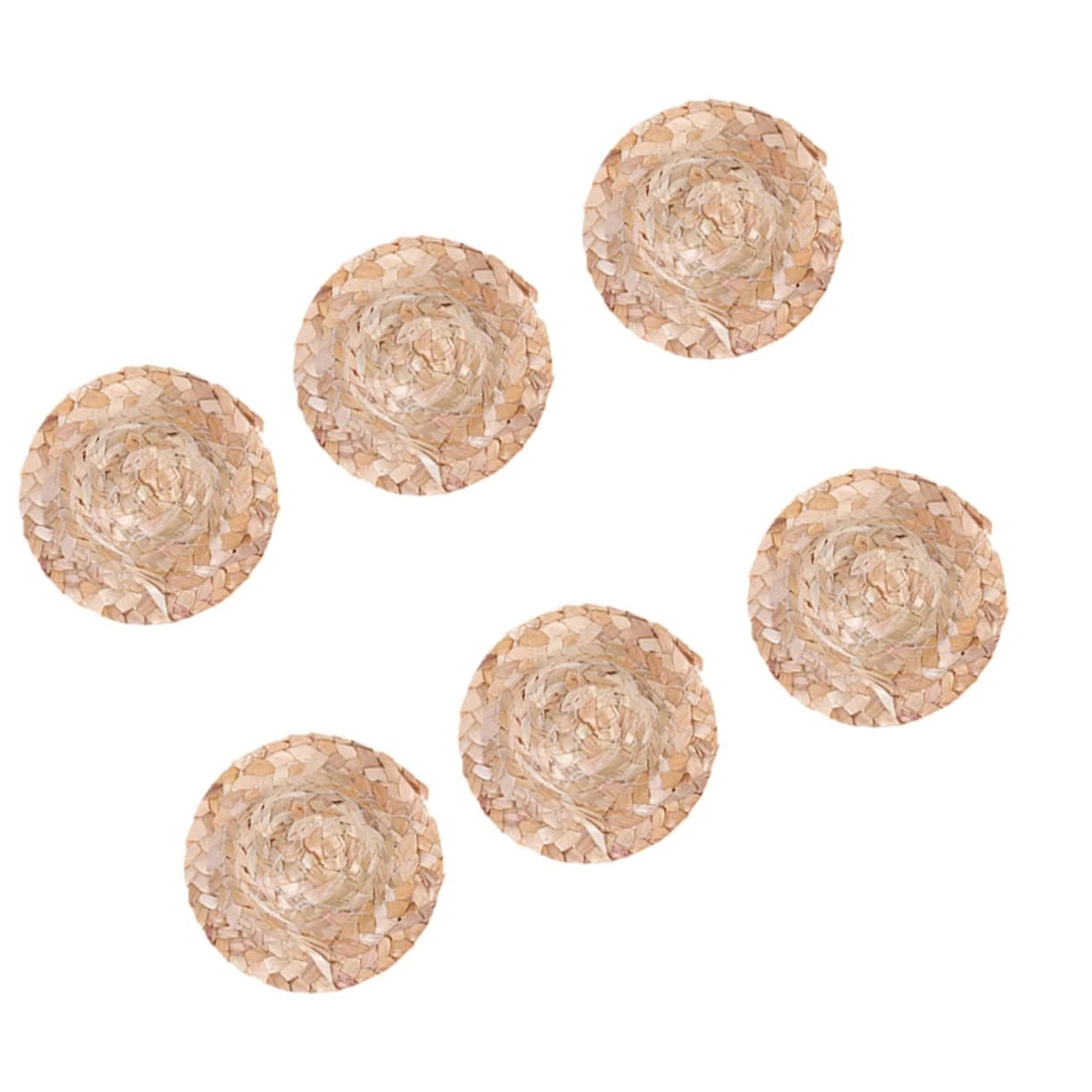 Mini Woven Straw Hats - 6Pcs 8X8cm