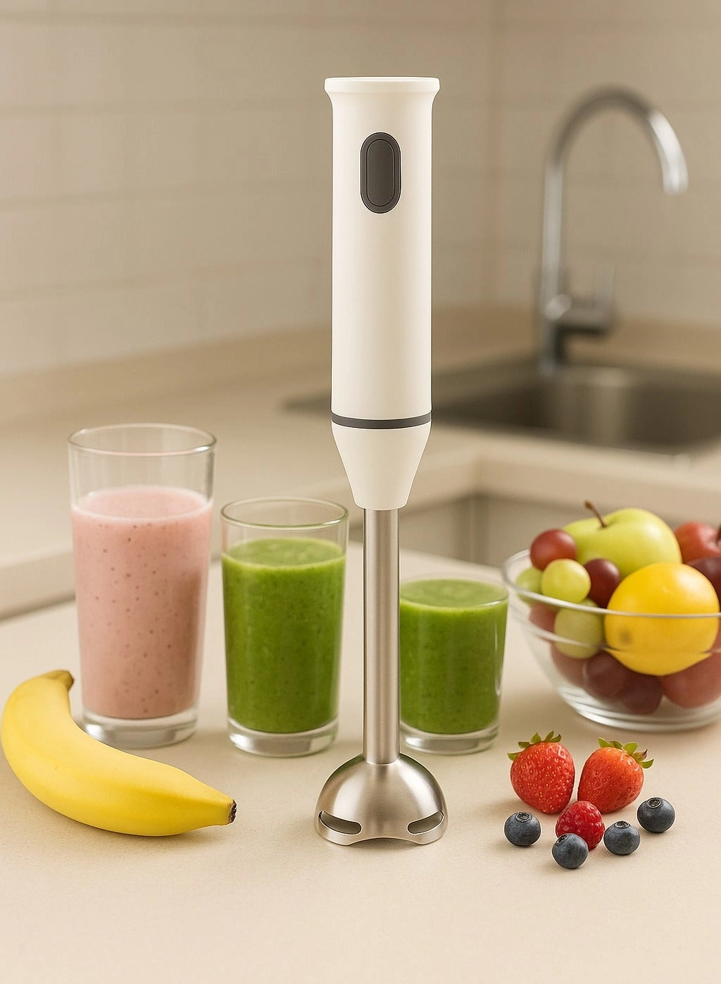 Hand Blender - Stainless Steel Blade One-Touch Control Lightweight & Compact Design