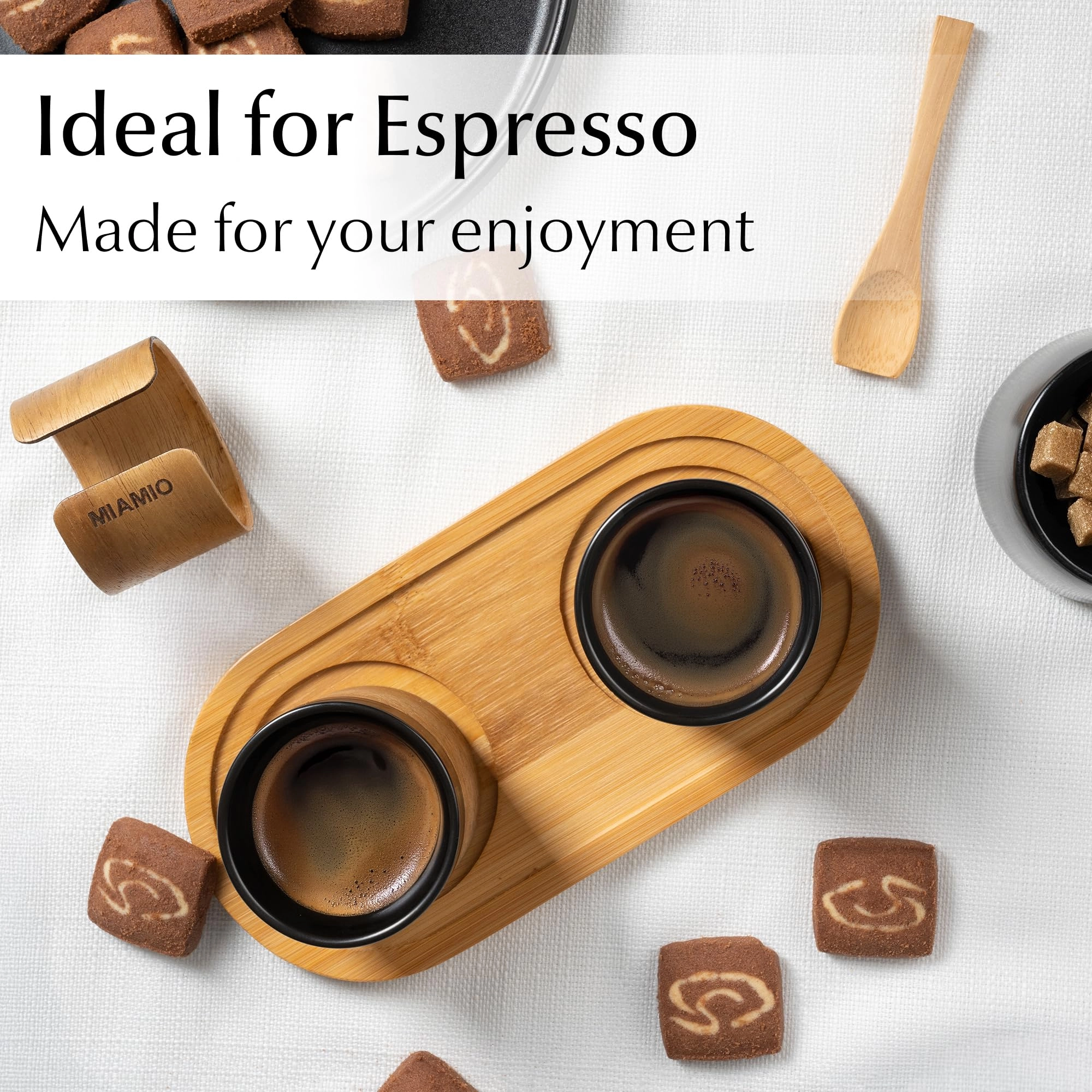 Espresso Cup - 4 pcs - Handleless Removable Wooden Cuff - 100 ml