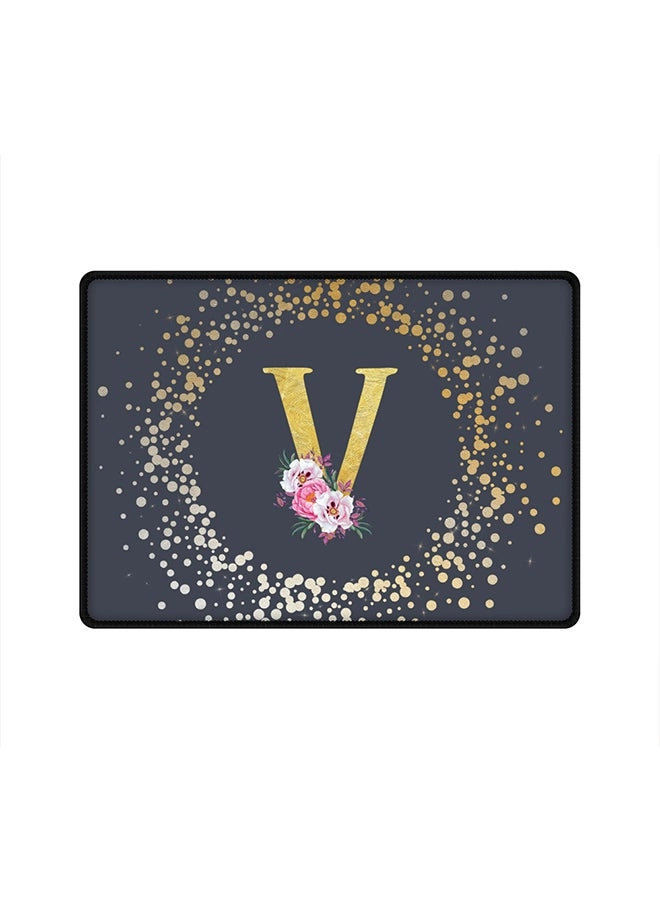 Stylizedd Custom Monogram Initial Letter Floral Pattern V Cloth Gaming Mouse Pad - 35x25 cm