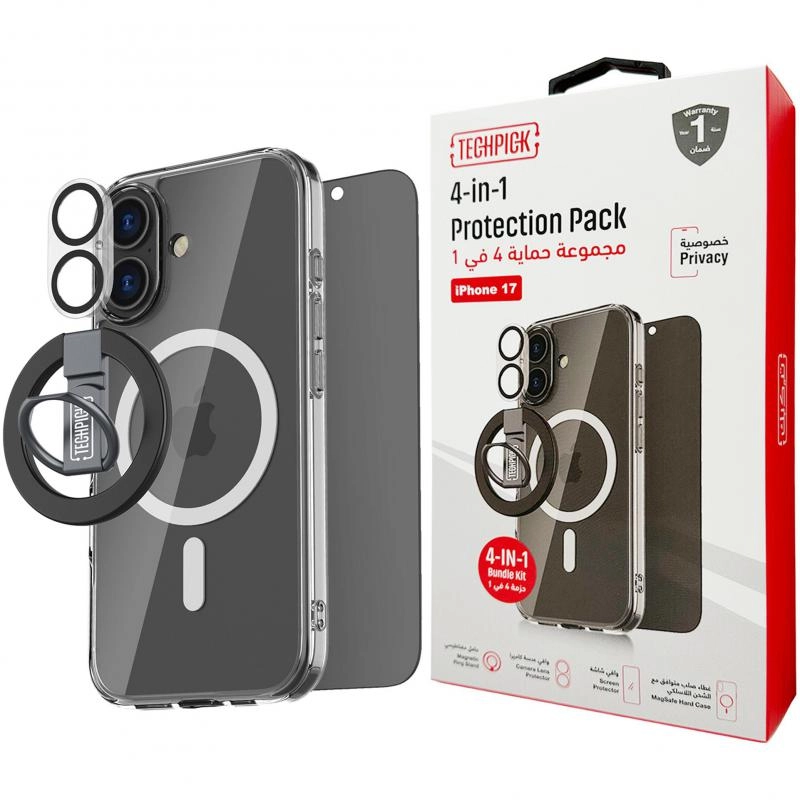 Clear Case + Privacy Tempered Glass + Camera Lens Protector + Magnetic Stand for iPhone 16 Pro Max