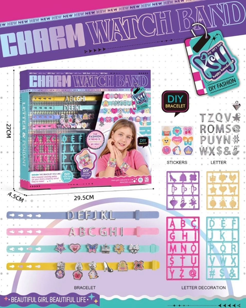 DIY Charm Watch Band And Letter Bracelet Kit - 6+ Multi Colour