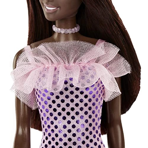 Barbie Doll - Dark Brown Hair Pink Metallic Dress Ages 3+