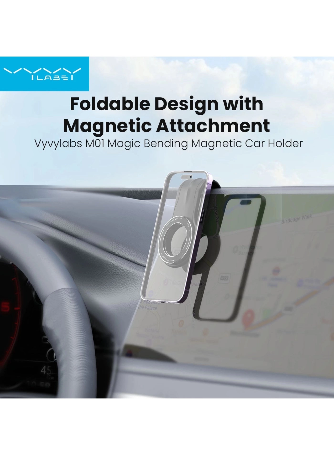 M01 Magic Bending Magnetic Car Holder - Foldable Black
