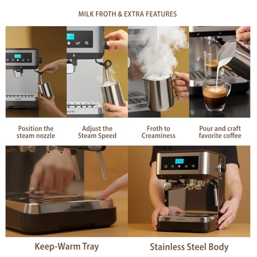 20-Bar Coffee Maker - 1.6L Milk Frother