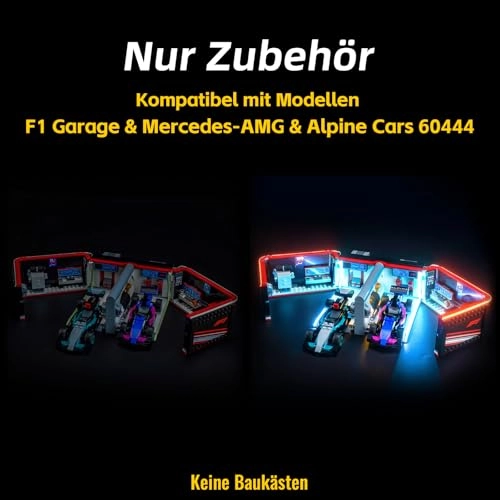 LED Light Set - Compatible with Lego 60444 F1 Garage Mercedes-AMG Alpine Cars