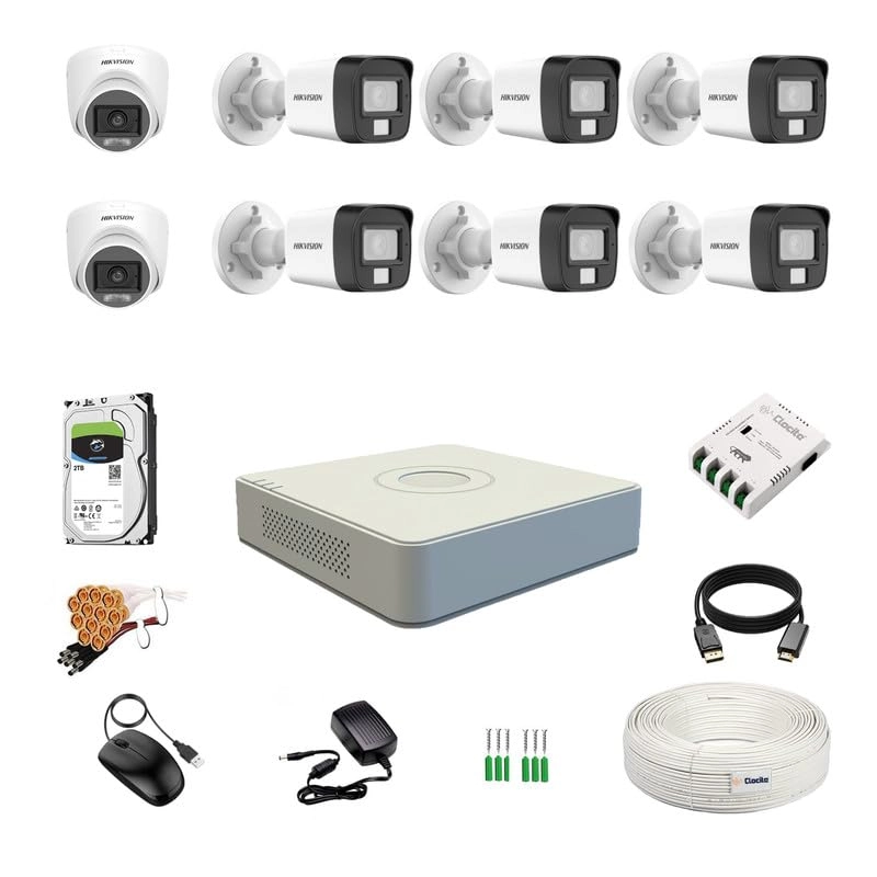 Hikvision 8 Channel DVR + 2MP Dual Light Dome Camera + 2MP Dual Light Bullet Camera - 2 TB