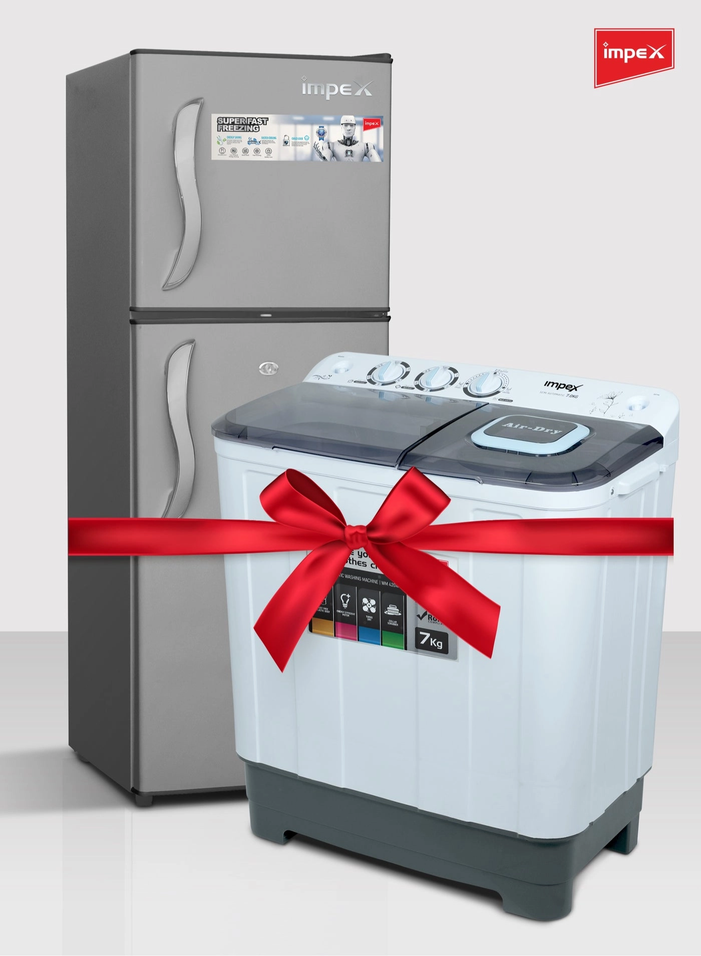 IMPEX Double Door Refrigerator + Semi-Automatic Washing Machine