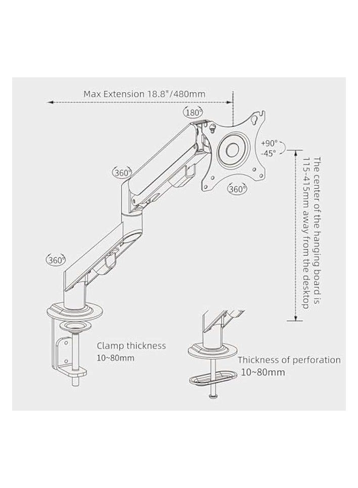 Monitor Mount Arm - Single 20 to 32 inches 75x75mm and 100x100mm