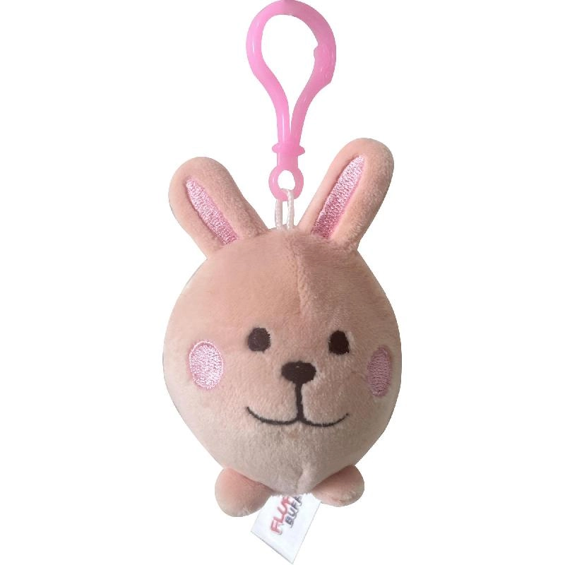 FLUFFY BUFF Stress Ball Rabbit Keychain - Pink Fabric/Rubber