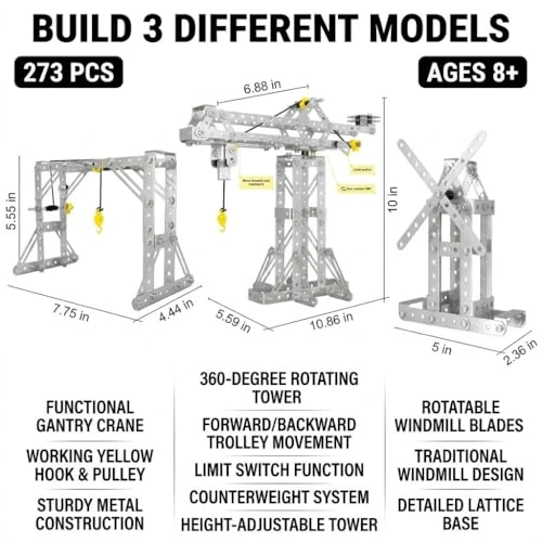 Tower Crane & Frame Crane & Windmill Model Set - 3-in-1 273 pcs