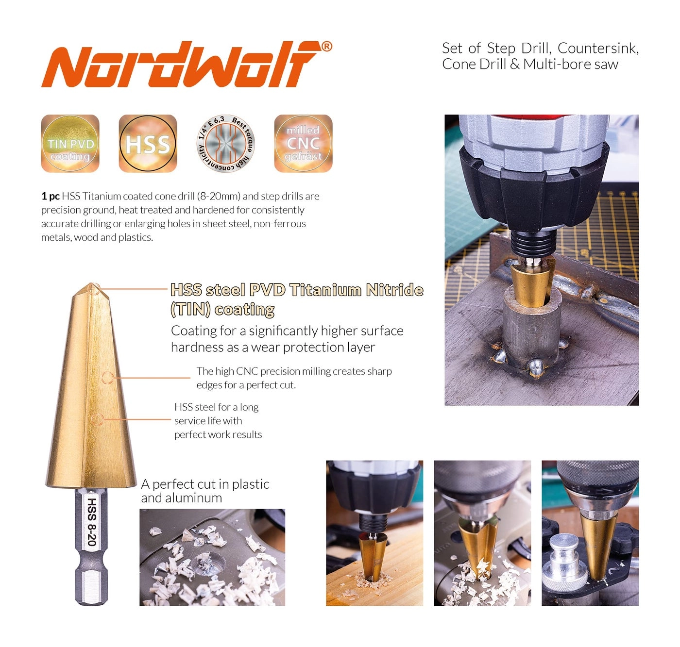 HSS Titanium Metric Step, Countersink, Cone Drills - 12-Piece