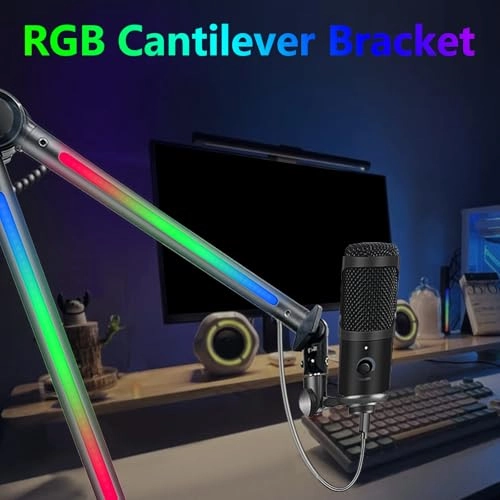 LED Microphone Arm Stand - Adjustable Boom 180Rotatable LED Lighting