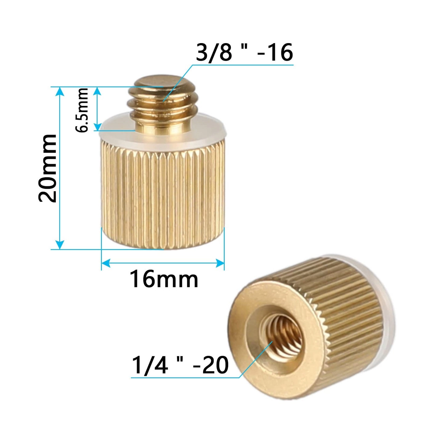 1/4"-20 Female Threaded Adapter to 3/8"-16 Male Threaded Post - 2 Pieses