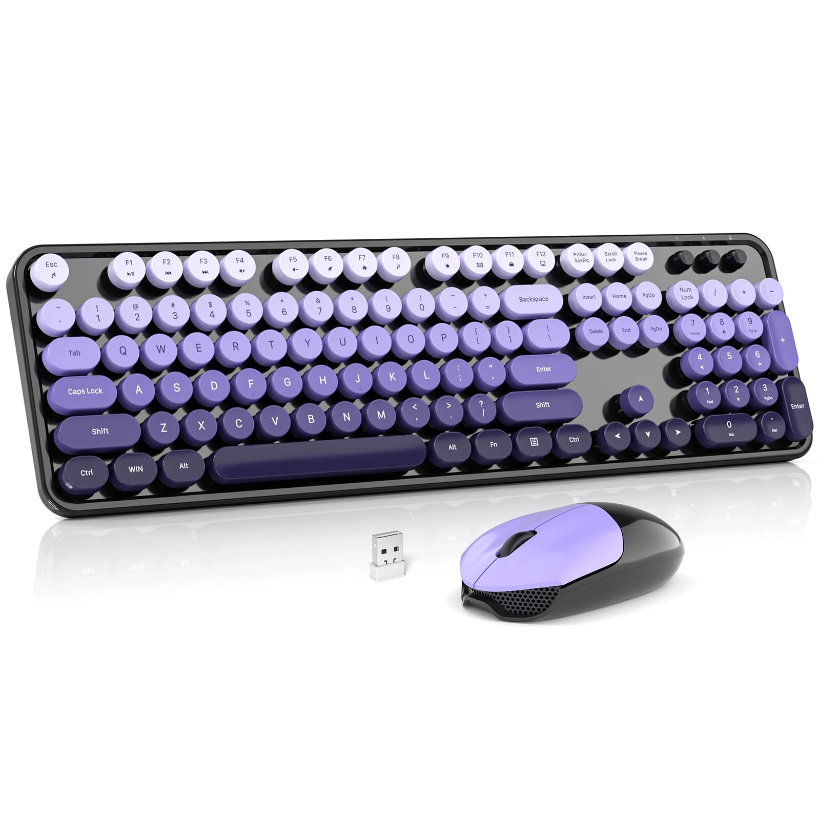 MOWUX Wireless Keyboard and Mouse Combo - Typewriter Round Retro Wireless