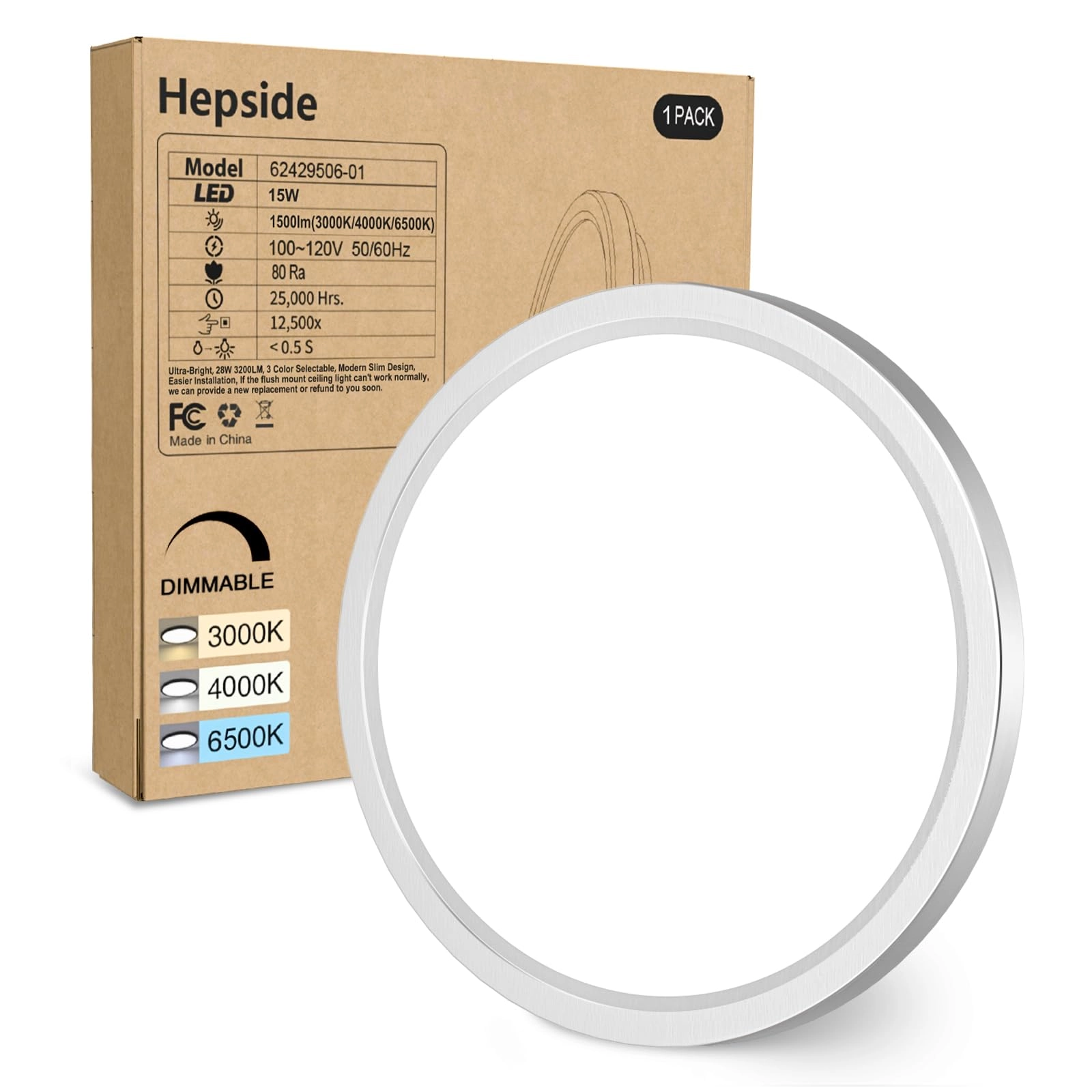 Flush Mount LED Ceiling Light - 3000K 4500K 6000K Dimmable