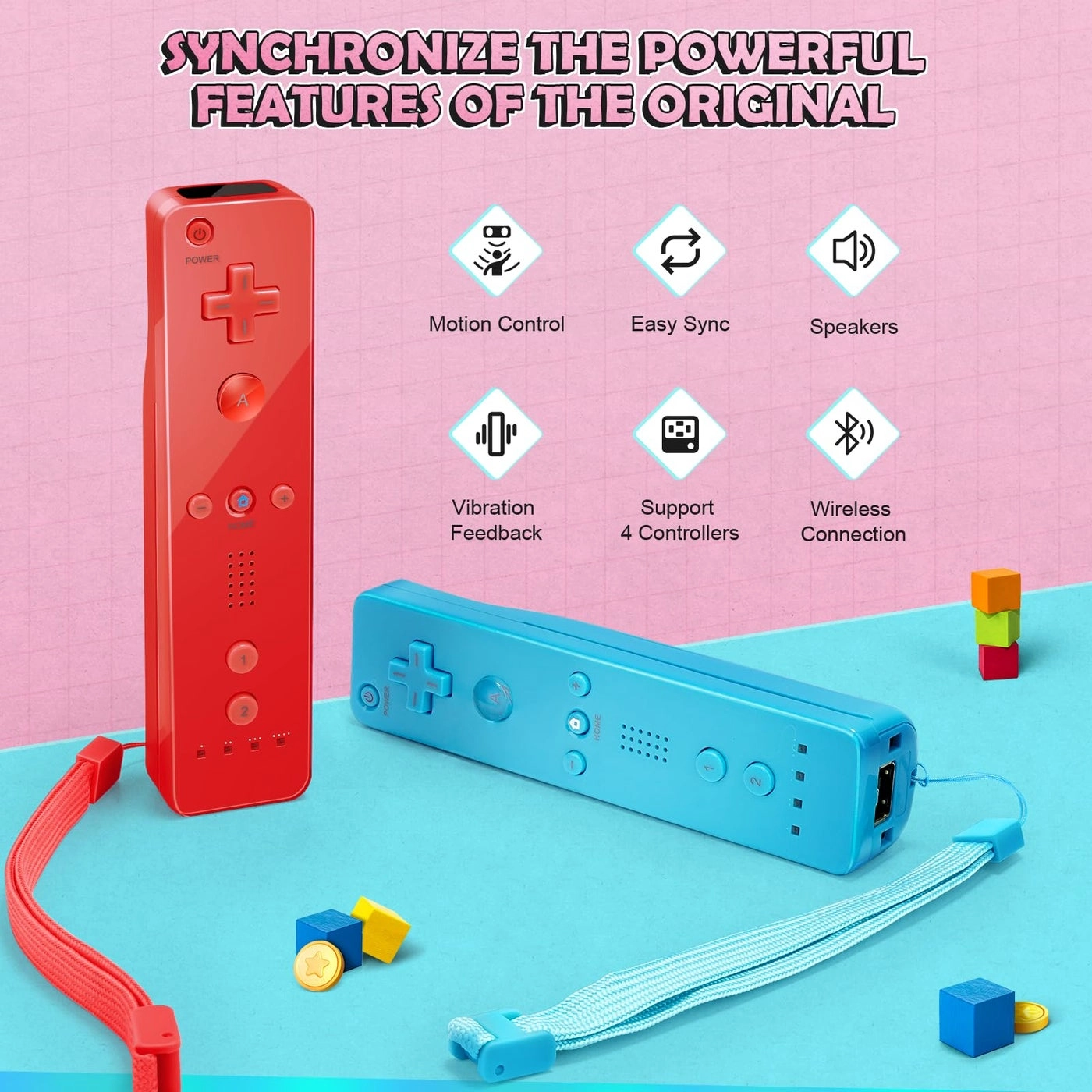 Wii Remote Controller + Nunchuck Joystick - Black and Pink