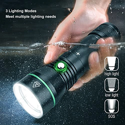 High Bright IPX8 Diving Flashlight - 110 Meter 3 Modes Rechargeable