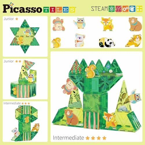 Magnetic Tiles - 8 Character Action Figures Forest Animal 56 pcs