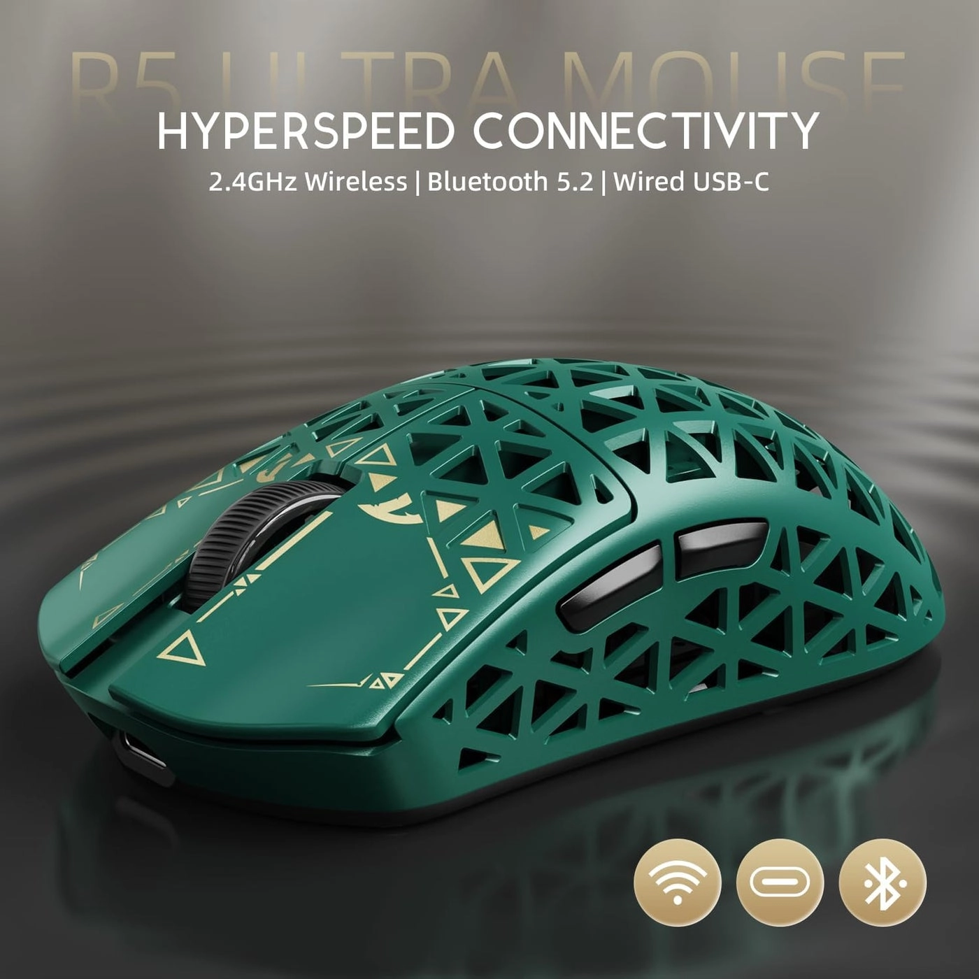 R5Ultra 8K Carbon Fiber Gaming Mouse - 2.4G Wireless Bluetooth USB