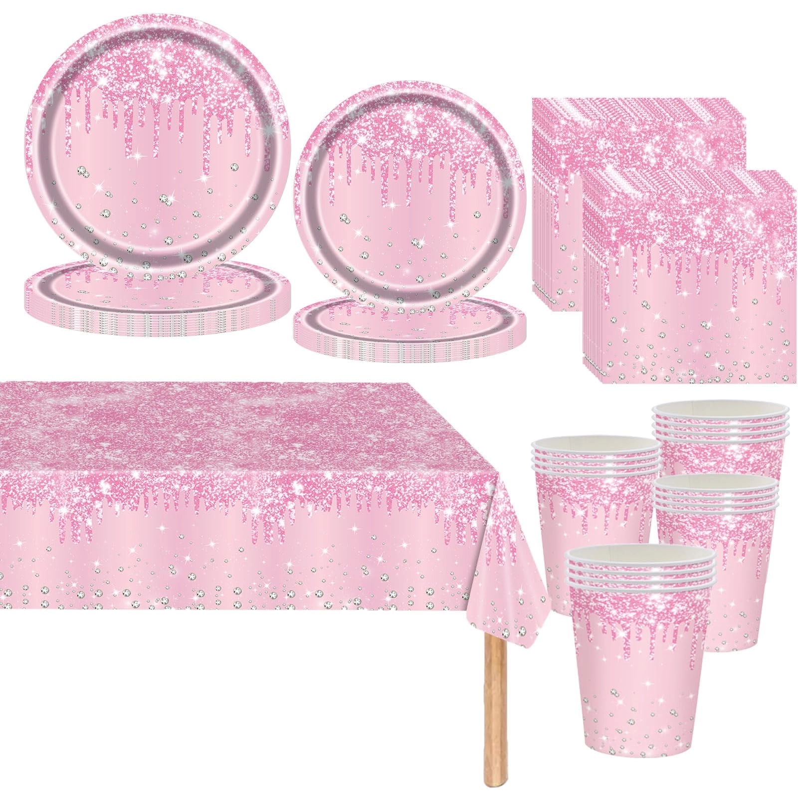 Mienocol Shiny Glitter Diamond Party Tableware - 81pcs Birthday, Baby Shower Party
