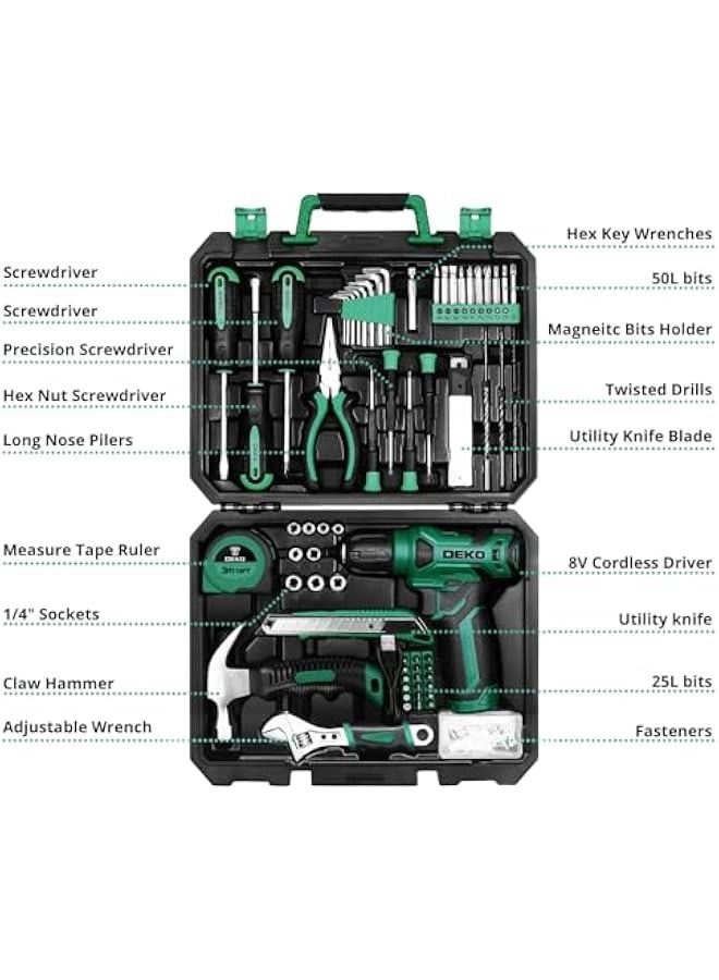 Cordless Drill + Toolbox + Hand Tool Set - 8V
