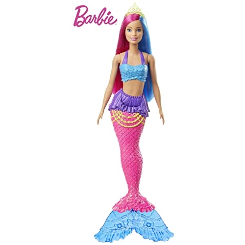 Barbie Dreamtopia Mermaid Doll - 12-inch Pink and Blue Hair Tiara Ages 3+