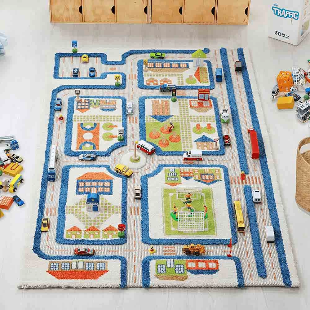Traffic Design Educational 3D Carpet Playmat - Traffic Blue 12 months