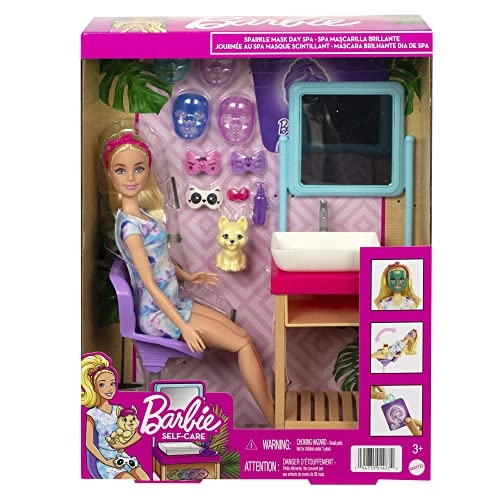 Barbie Sparkle Mask Spa Day Playset - 11.5 inches Blonde 15+ Accessories Ages 3+