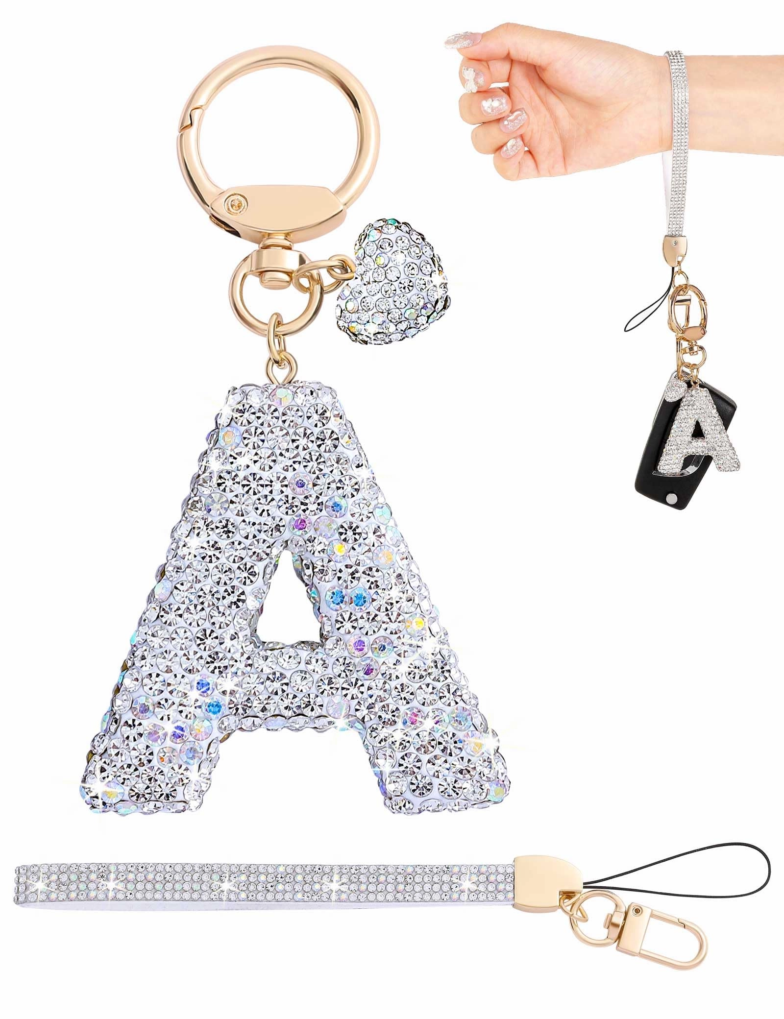 Initial Keychain - L Purple Rhinestone