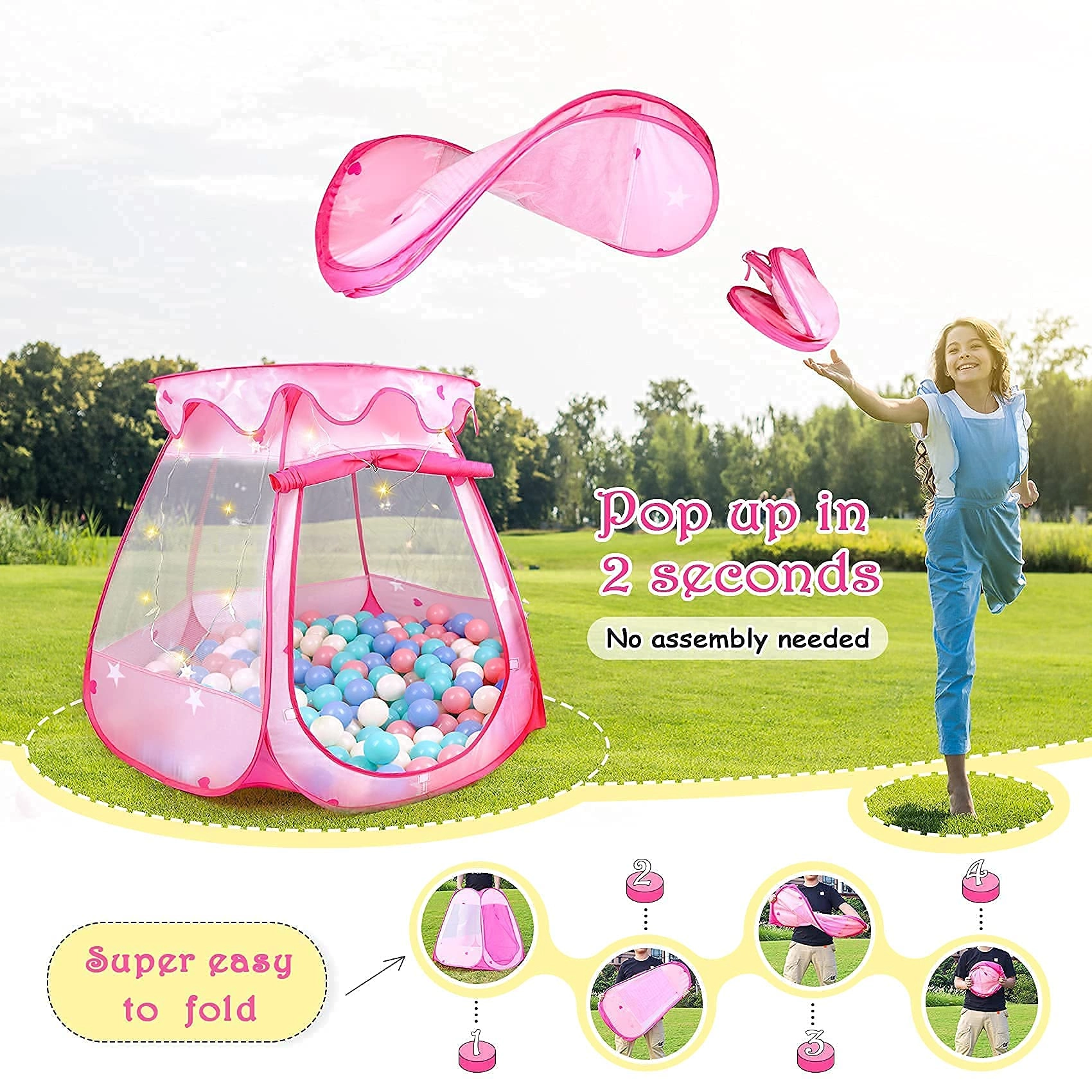 Princess Tent - 49 x 49 x 33 inches With Star Lights
