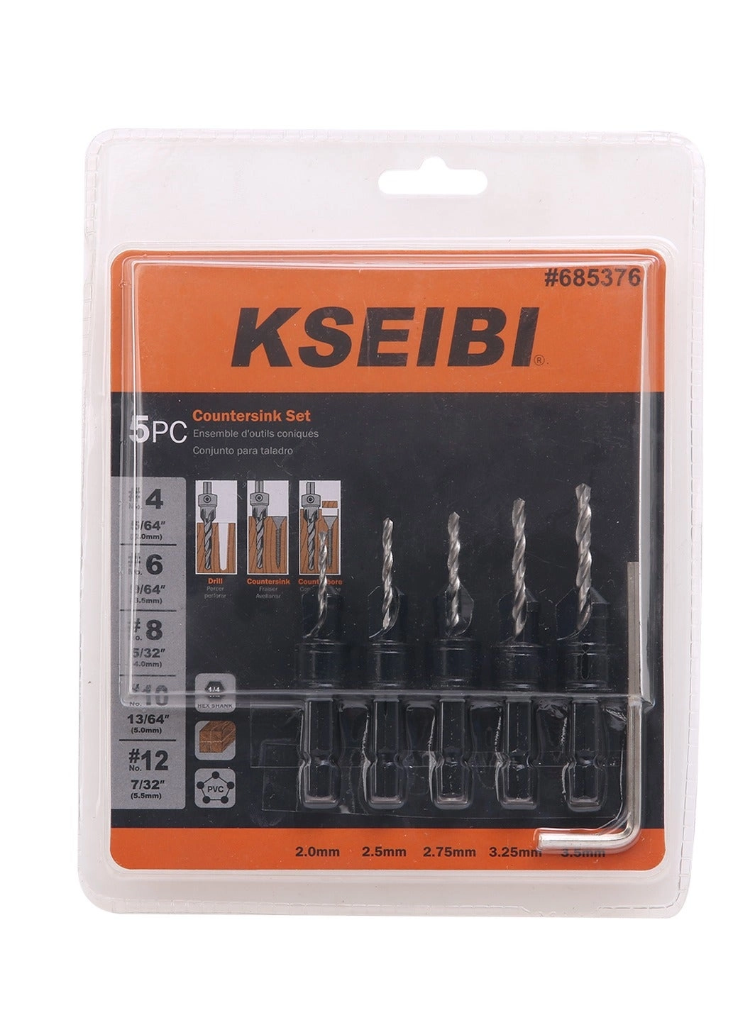 Countersink Drill Bits - high-speed steel (HSS) 5-PC SET 2,2.5,2.75,3.25,3.5 MM