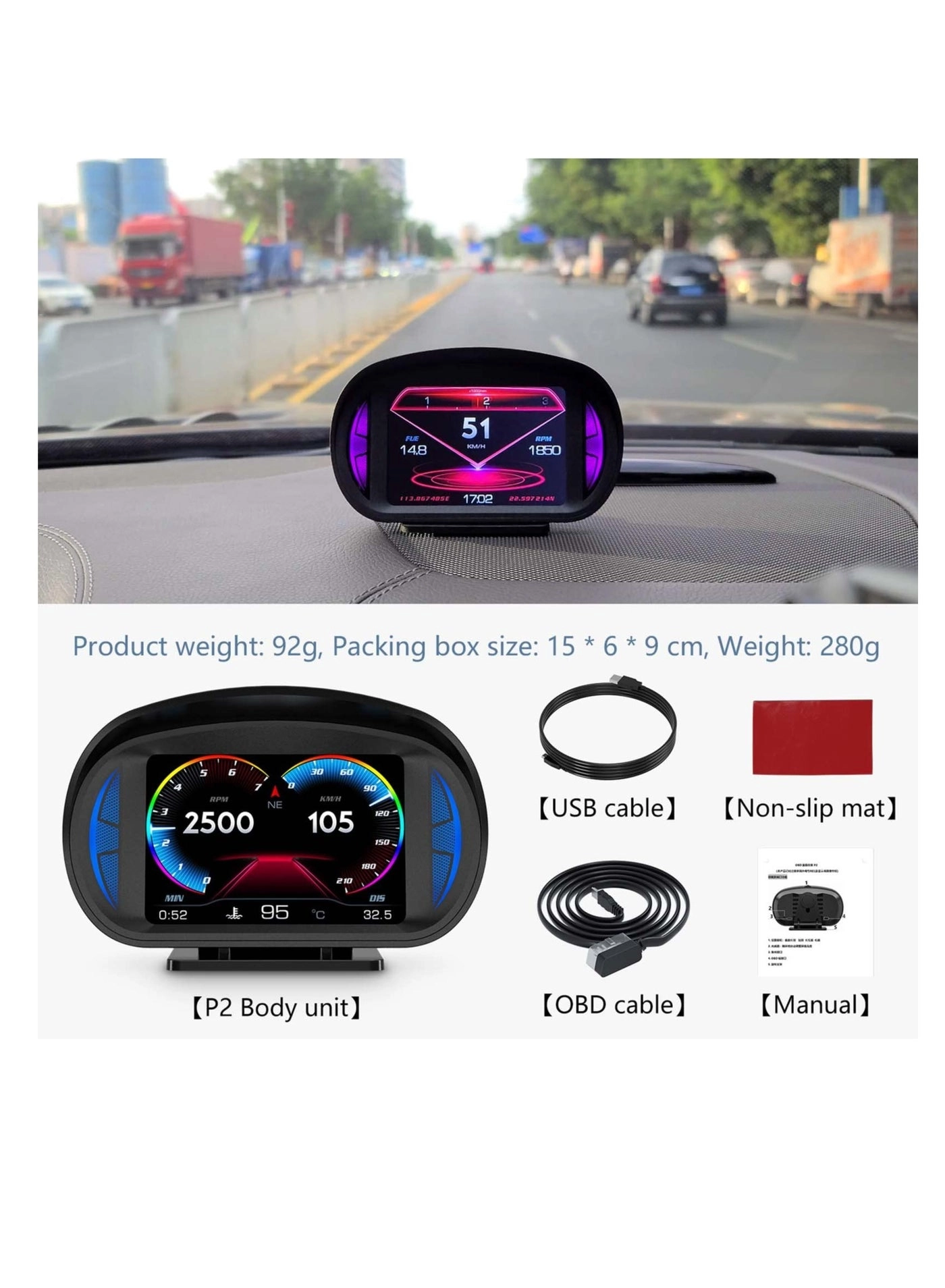 HUD Head up - OBD2 GPS Dual System Digital Speedometer